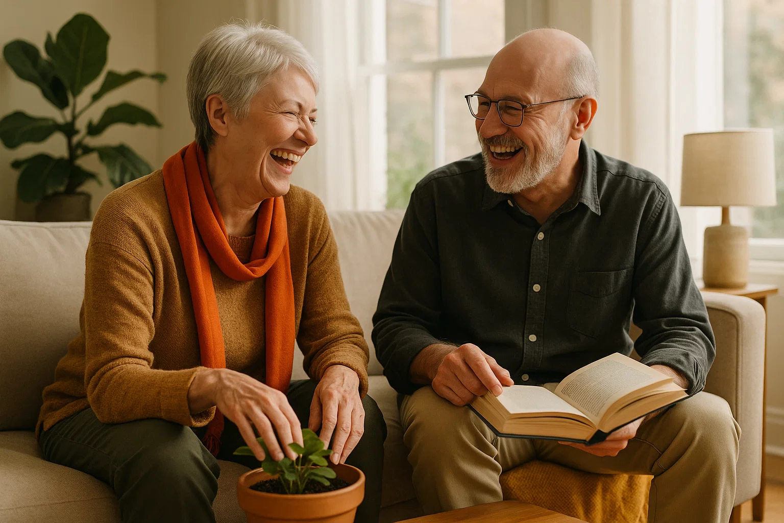 Older couple experiencing simple joy and contentment